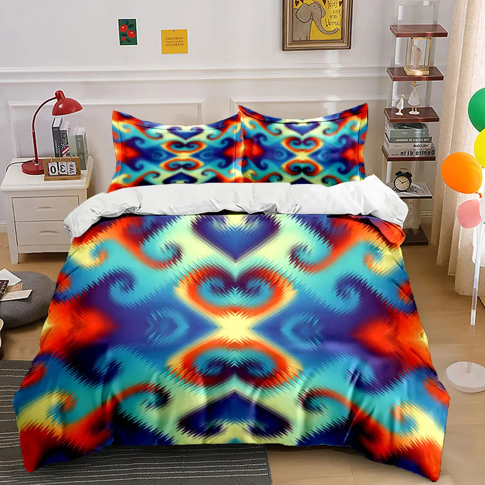 Juego de Ropa de Cama con Funda Nórdica Suave y Cómoda con Estampado de Patrón Simétrico en Degradado Vibrante, Incluye 1 Funda Nórdica y 2 Fundas de Almohada