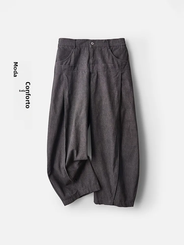 Calças Jeans Estilo Japonês Retrô com Design Desgastado e Lavagem à Água, Corte Reto e Largo para Homens e Mulheres