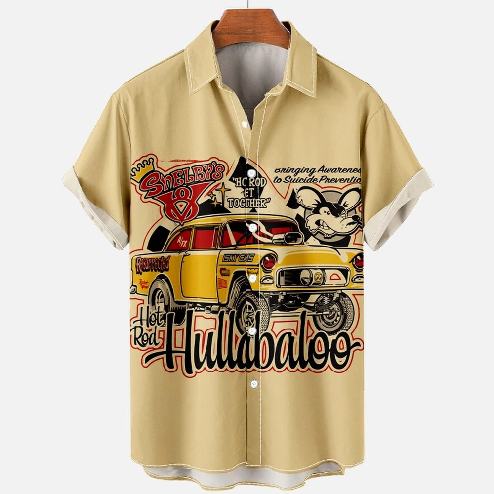 Camisas hawaianas para hombres, Tops Harajuku, moda 3D, estampado de motocicleta, playa, Vintage, informal, cuello en V, ropa de gran tamaño