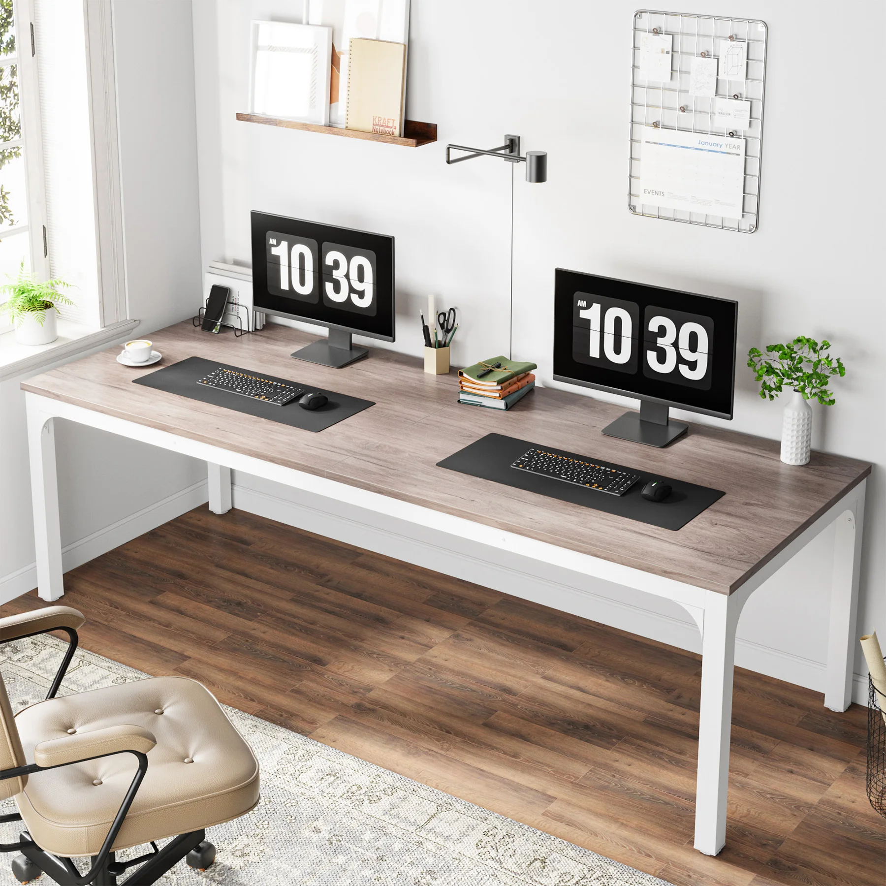 Tribesigns 78,7 inch extra lang computerbureau 2-persoons bureau, dubbel lang bureau, werkstation voor thuiskantoor