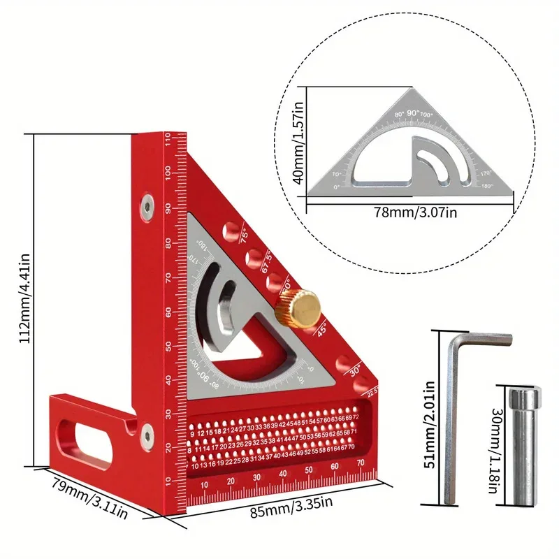 2 In1 ترقية مجموعة النجارة مع مربع وصغير مثلث زاوية تحديد المواقع دبوس متعدد زاوية المنقلة مثلث حاكم #2