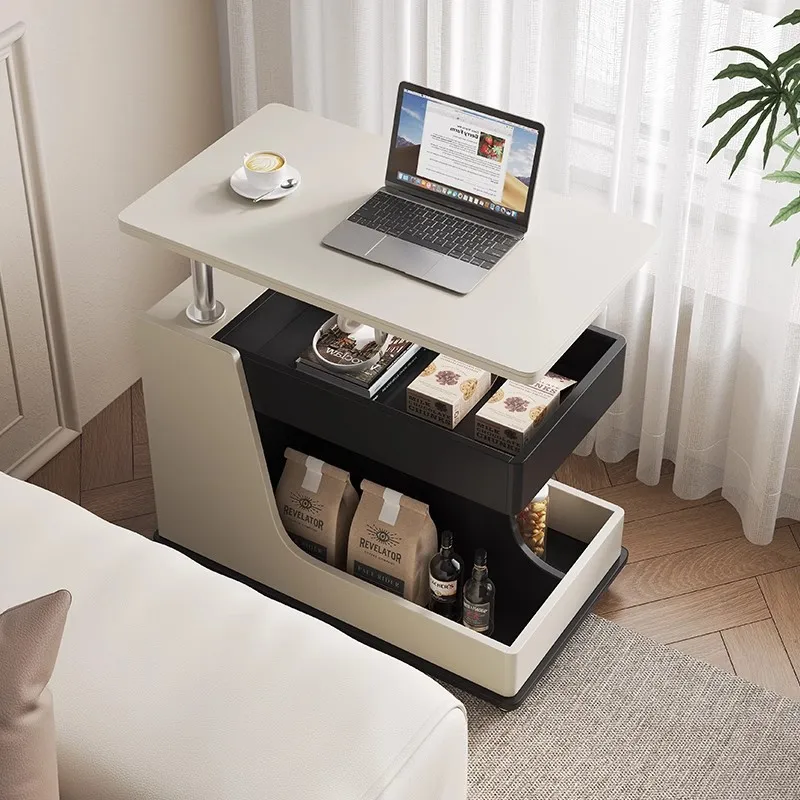 

Light luxury, high-end sense, side table next to the movable sofa, living room with wheeled cart