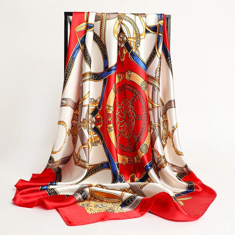 Chusteczki do nosa Jedwab do włosów Apaszka 90*90cm Nadruk Satyna Duże kwadratowe jedwabne apaszki Szale dla kobiet Luksusowa marka Projektant Hidżab Opaska na głowę