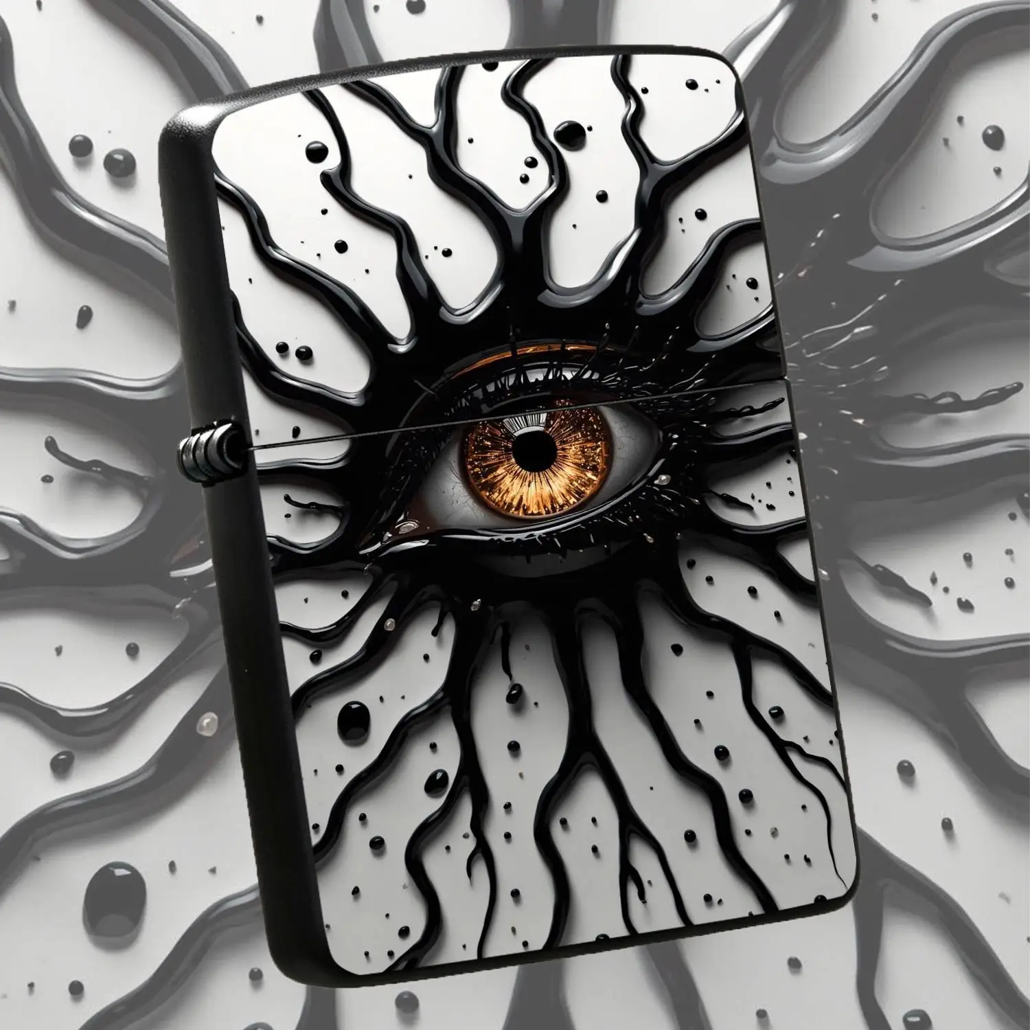 Creative Fluid Black Gold Art All-Seeing Eye Lighter, Unique Amber Pupil Pattern Decor Ornament, Trendy Exquisite Accessory, Suitable for All Daily Scenarios, Ideal for Gifting and Personal Use, Distinct Visual Design Shows Your Uncommon A