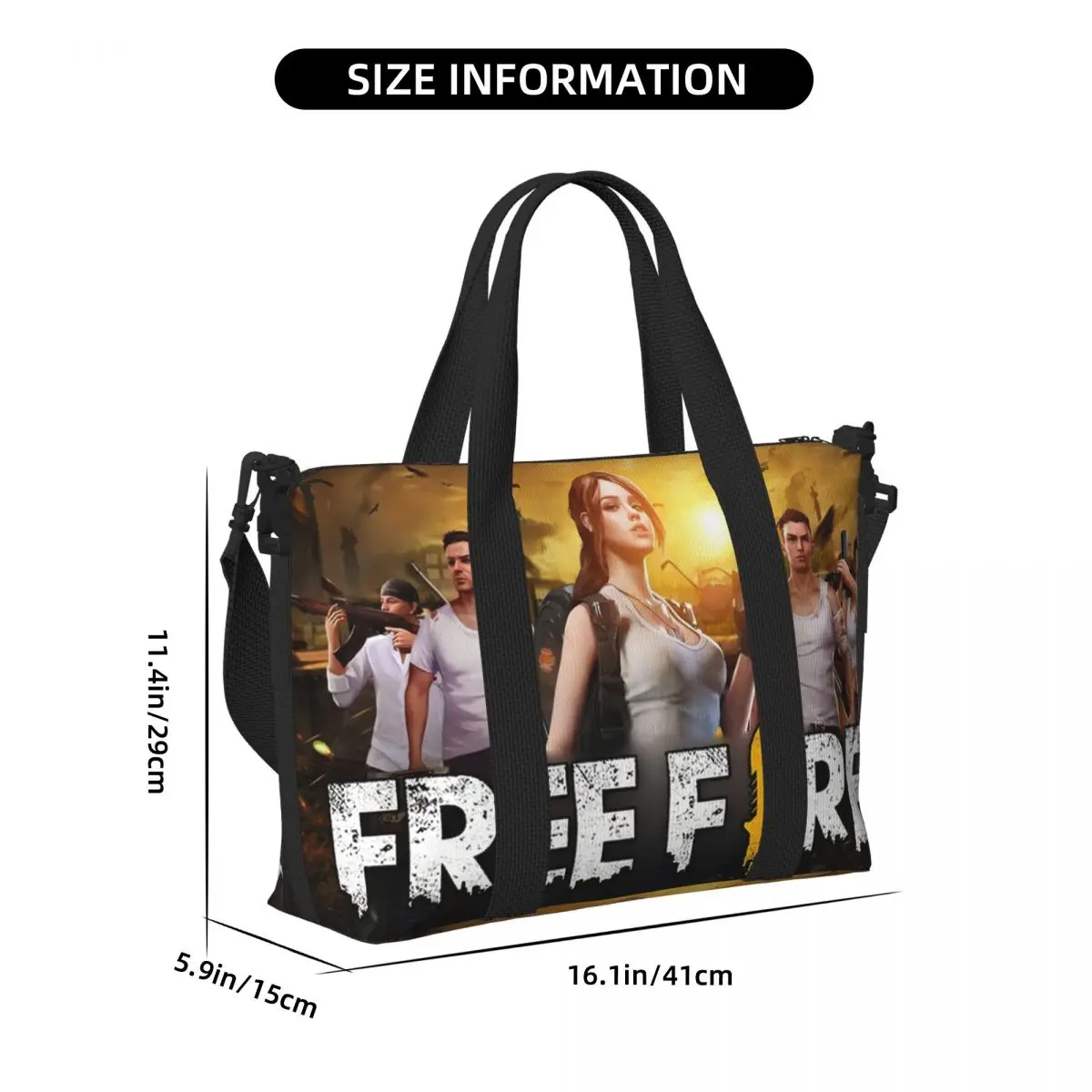 Sac fourre-tout personnalisé Garena Free Fire Game pour femme, grande capacité, plage, salle de sport, sacs de voyage