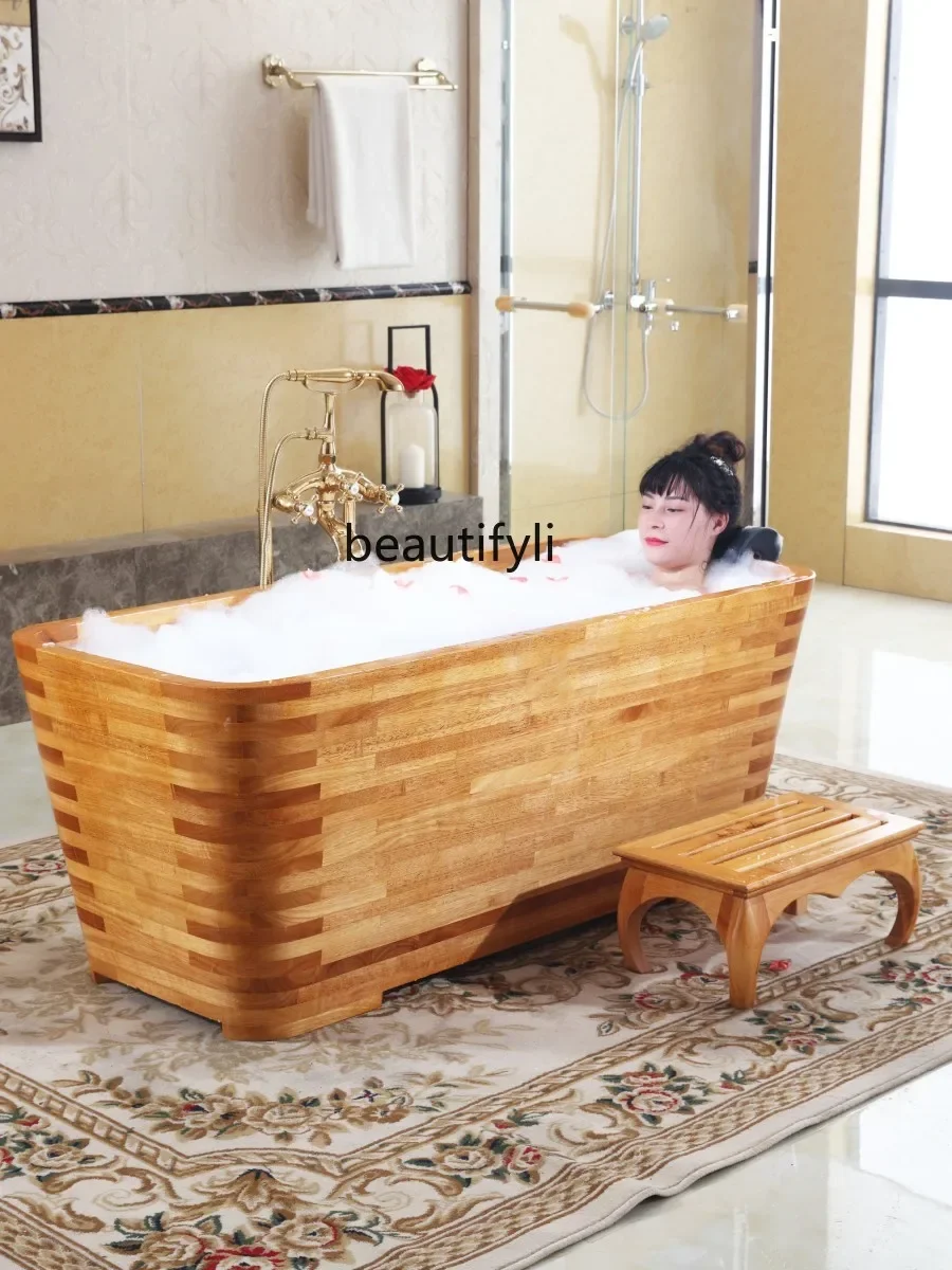 Full Body Bath Bucket Adult Household Bucket Bath Bucket Teeth Connected Thickened Oak