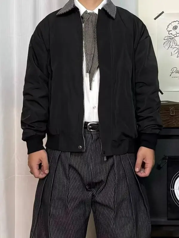 

Мужская куртка Bla American с клетчатым воротником в стиле пэчворк, осенняя одежда для поездок на работу, универсальная куртка свободного покроя, длинная длинная куртка из полиэфирного волокна...