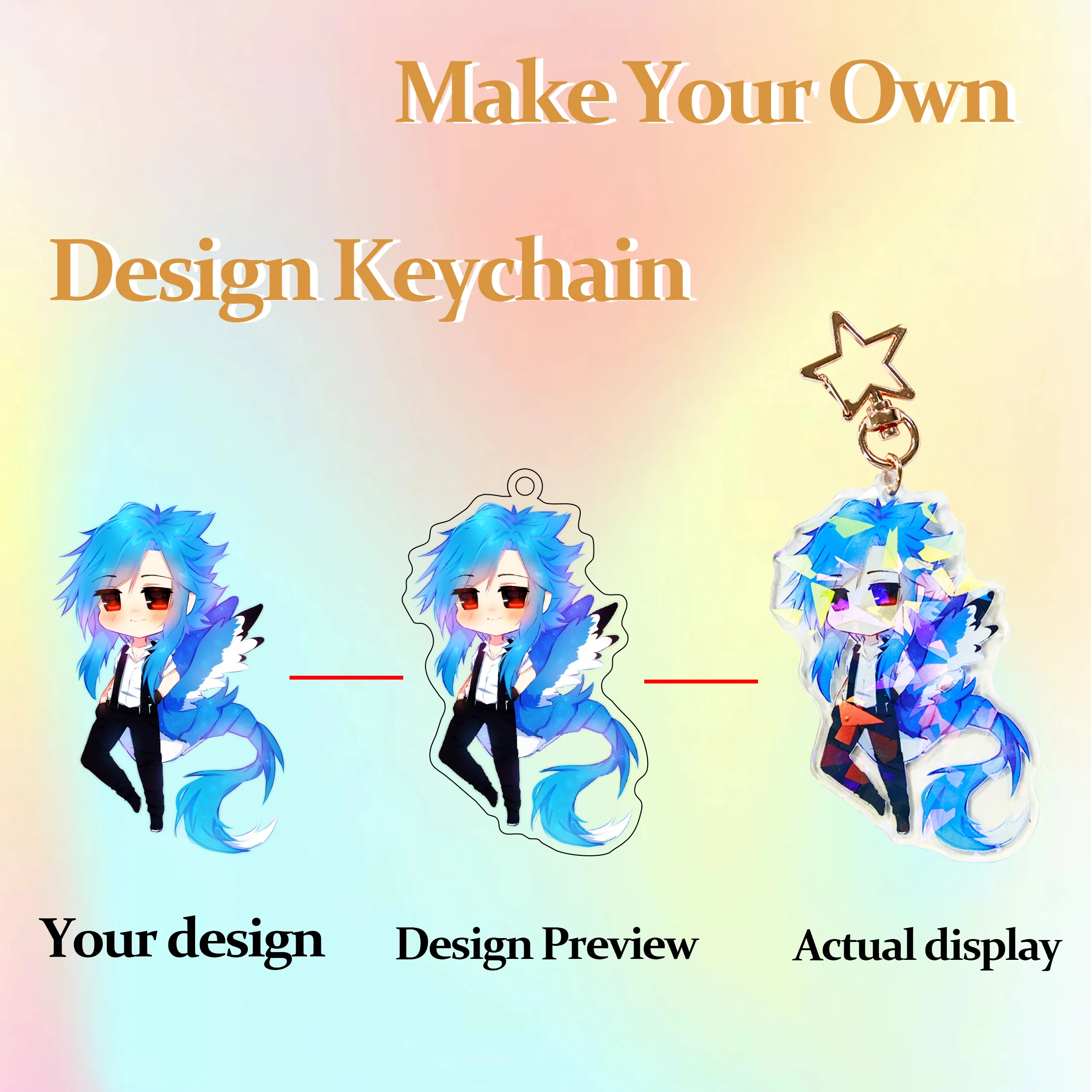 Custom Anime Acrylic Keychain Personalized Logo Cartoon Pendant Photo Clear Flash Charms Hologram Designer Key Chain