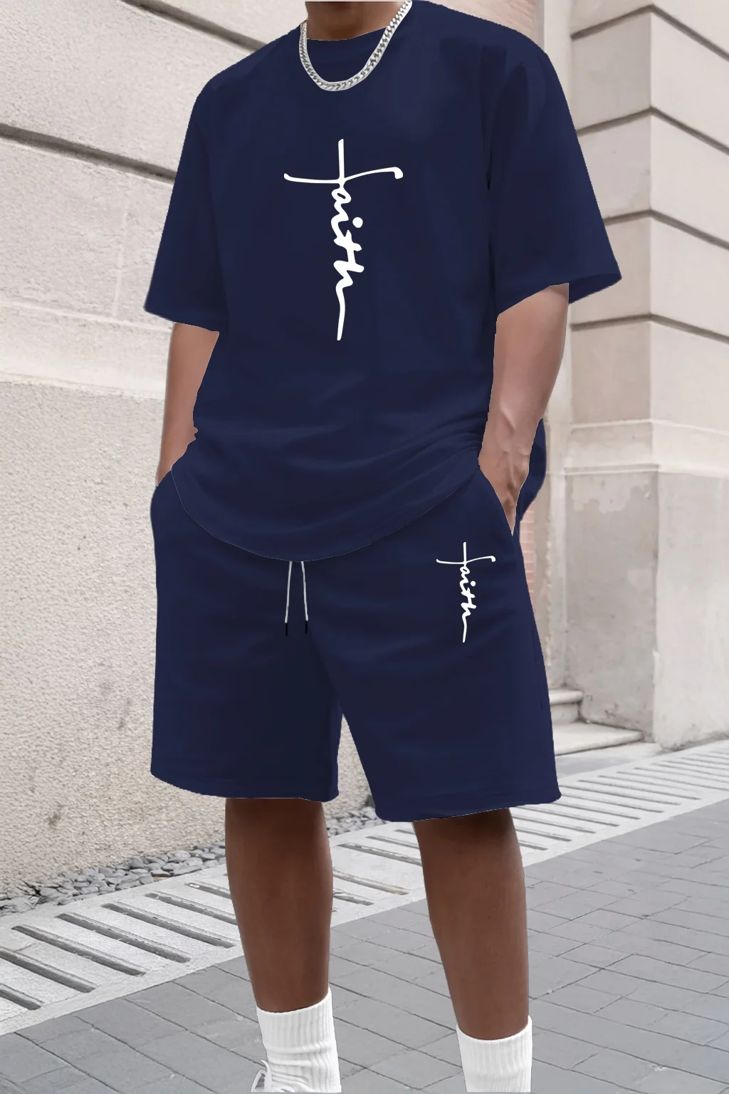

Men's Summer Cross 3D Short Sleeve Shorts Set Casual Fashion Temperament 2-Piece Street Shoot Holiday Round Neck T-Shirt Set
