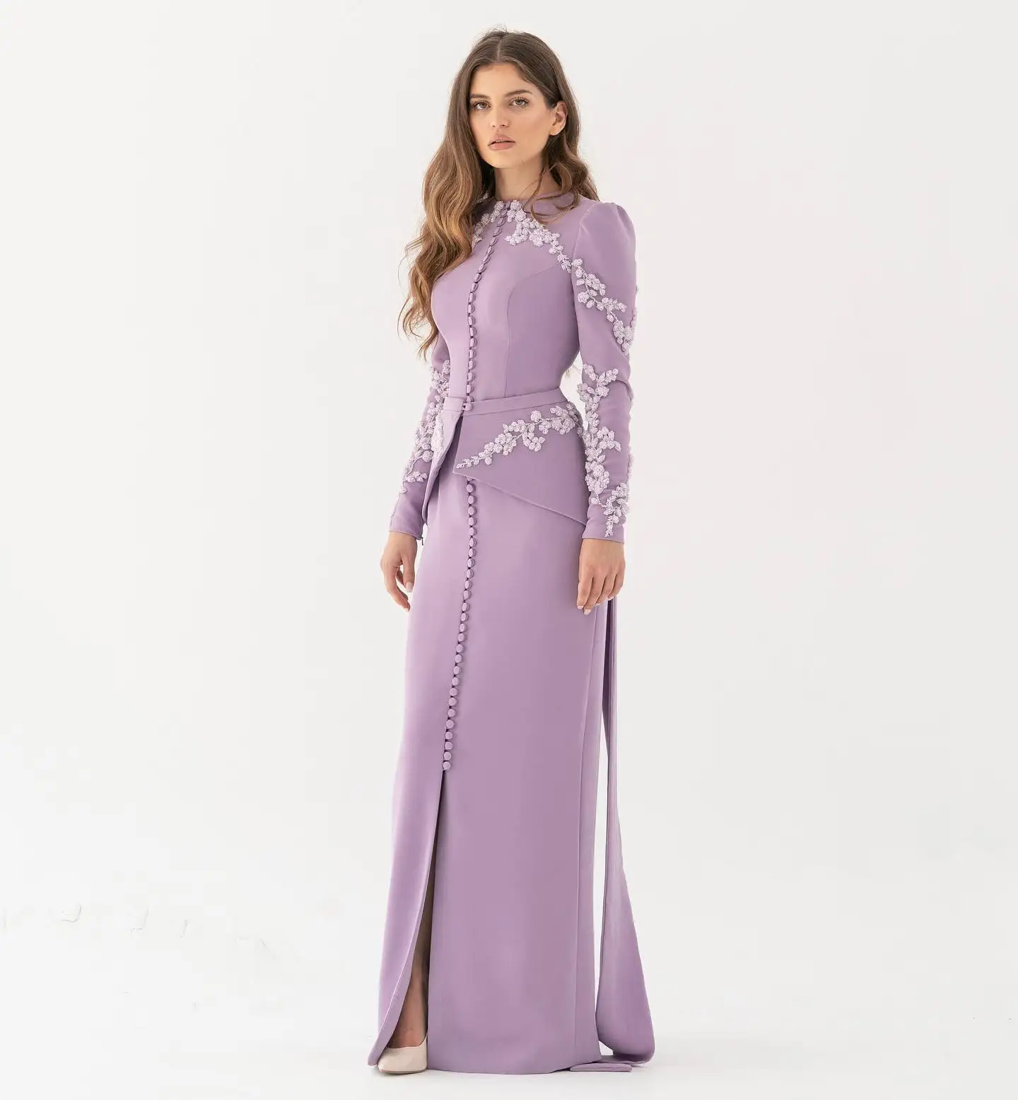 AsaNagi customized Mermaid Prom Gown Women's Decal Button Long sleeved Party Evening Dress Floor Length Special Occasion Gowns