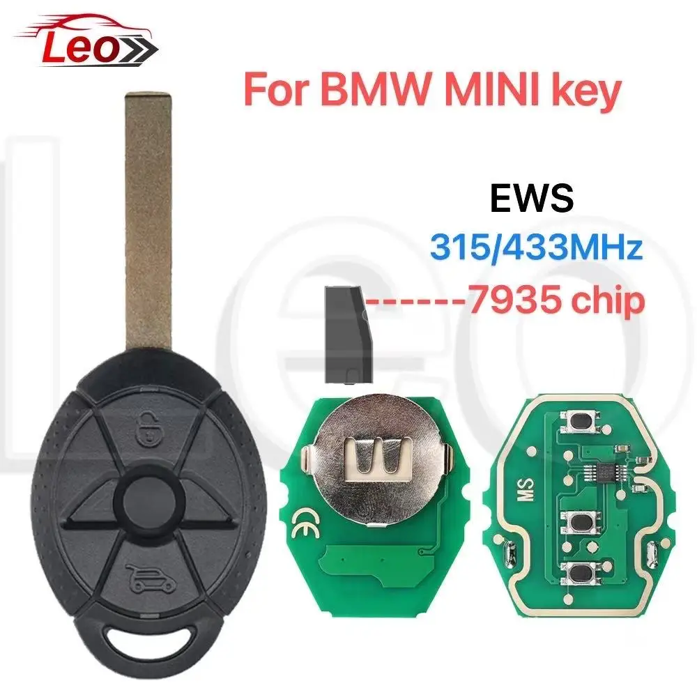 Leo Per BMW MINI Cooper Chiave 2005 2006 2007 Sistema EWS 315 MHz 433 MHz con chip ID44 / PCF7935 Chiave per auto remota intelligente FCC:LX8F2V