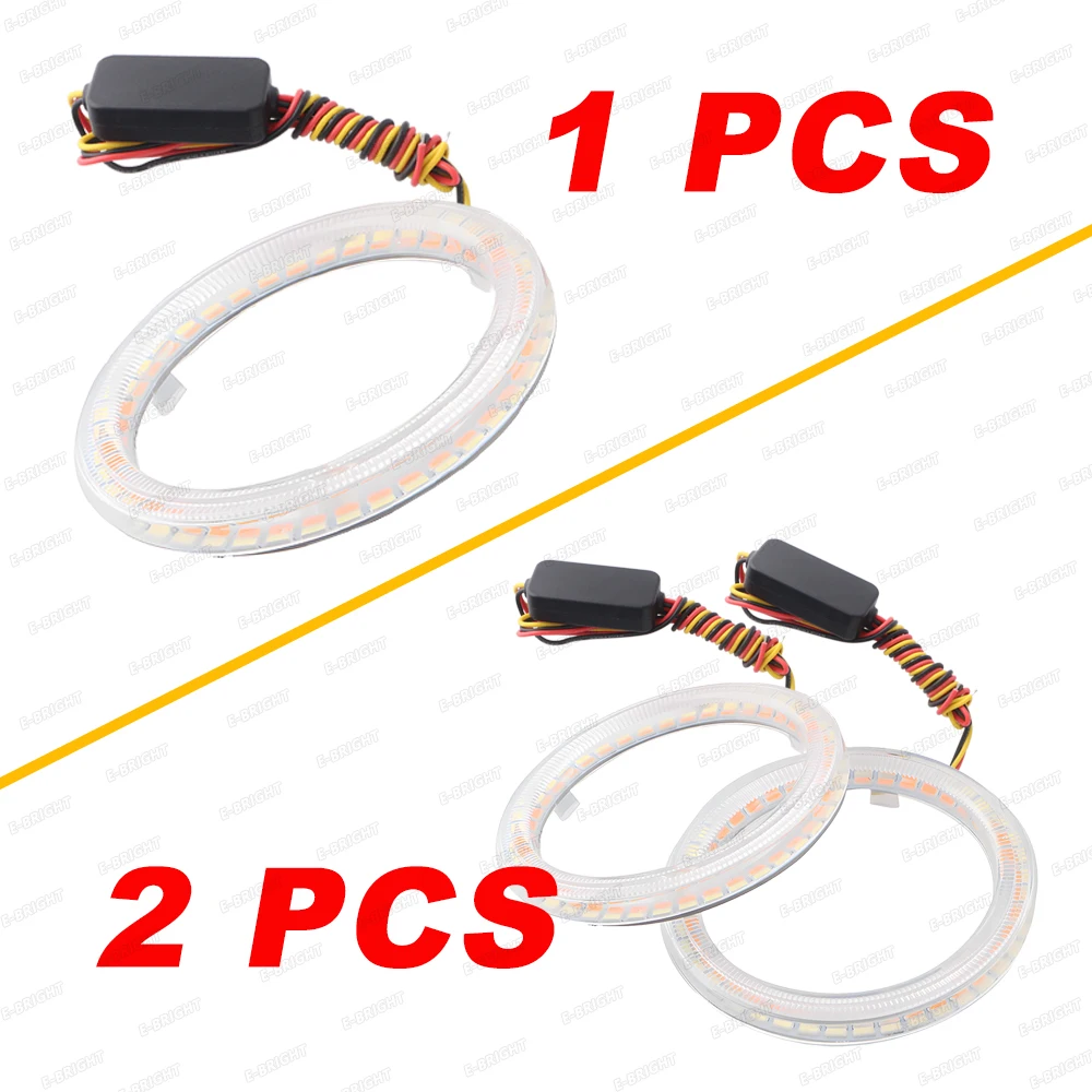 1-PCS 24V 12V Angel Eyes Halo Rings White Amber 4014LED Cars Headlight DRL Driving Light 60 70 80MM 90MM 95MM 100MM 110MM 120MM