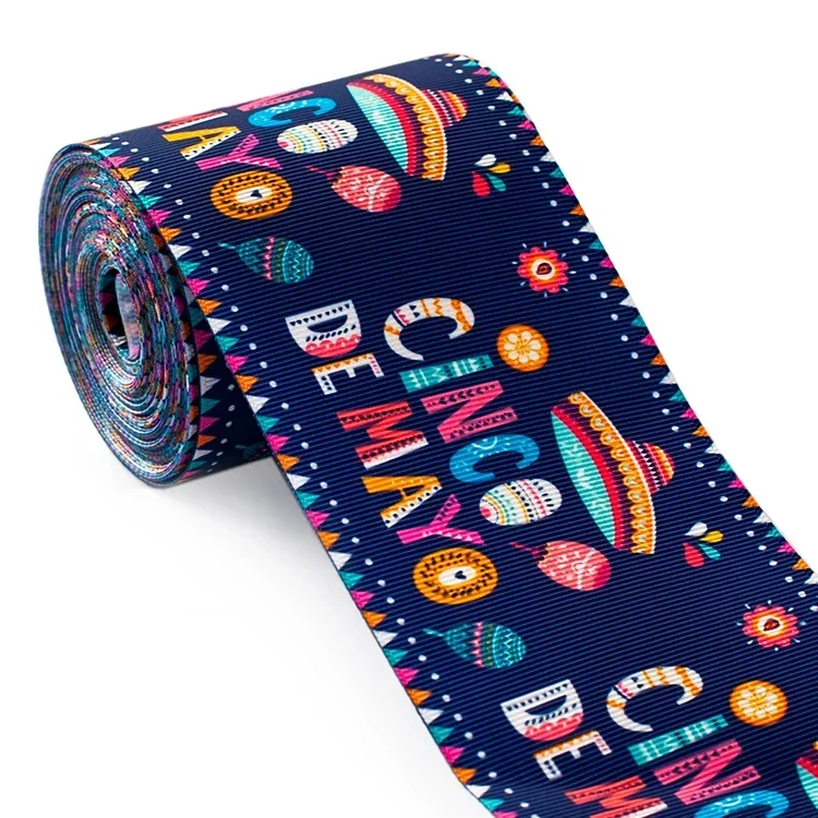 Mexico Flower Printed 25mm/38mm/50mm/75mm Grosgrain Ribbons 5 yards for Hair Bows DIY Handmade Materials