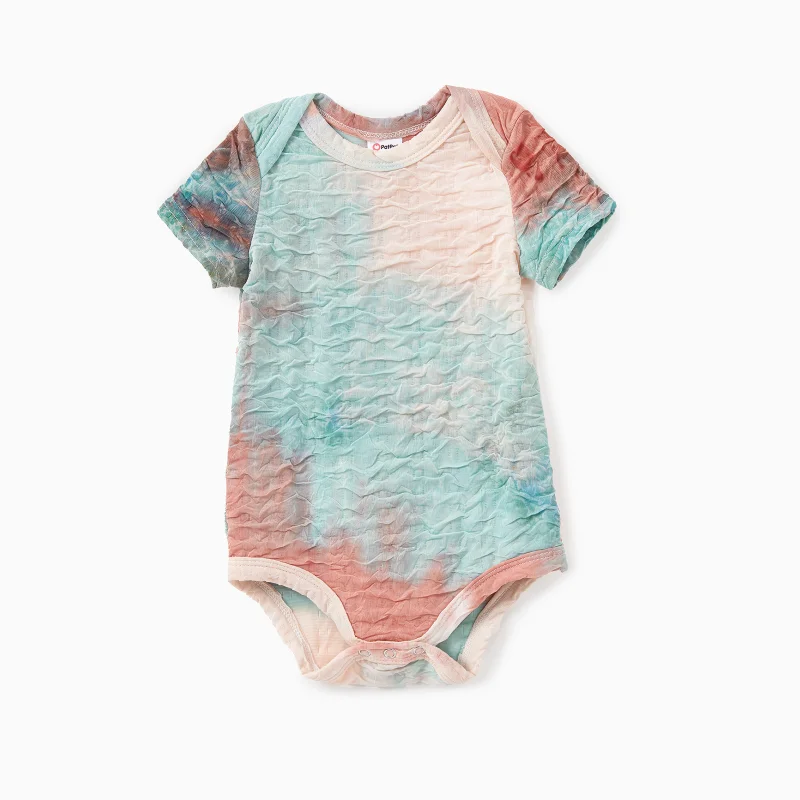 PatPat Mommy and Me Matching Sets Short Sleeves Tie-Dye Textured Fabric Top and Shorts with Pockets