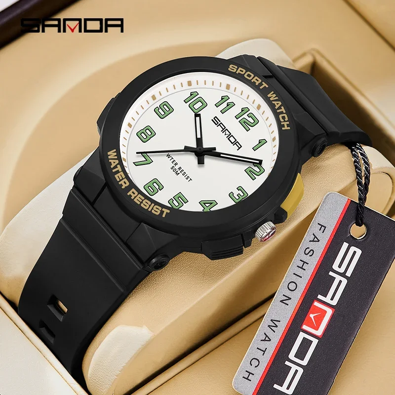Sanda 6123 Wrist Watch Trendy Design Soft Studentt Watch TPU Strap 50M Depth Waterproof Quartz Movement Children Fashion Sports