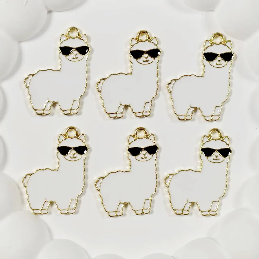 6Pcs Enamel Alpaca With Sunglasses Charms Cute Animal Pendants DIY Jewelry Accessories for Earring Necklace Keychain Making