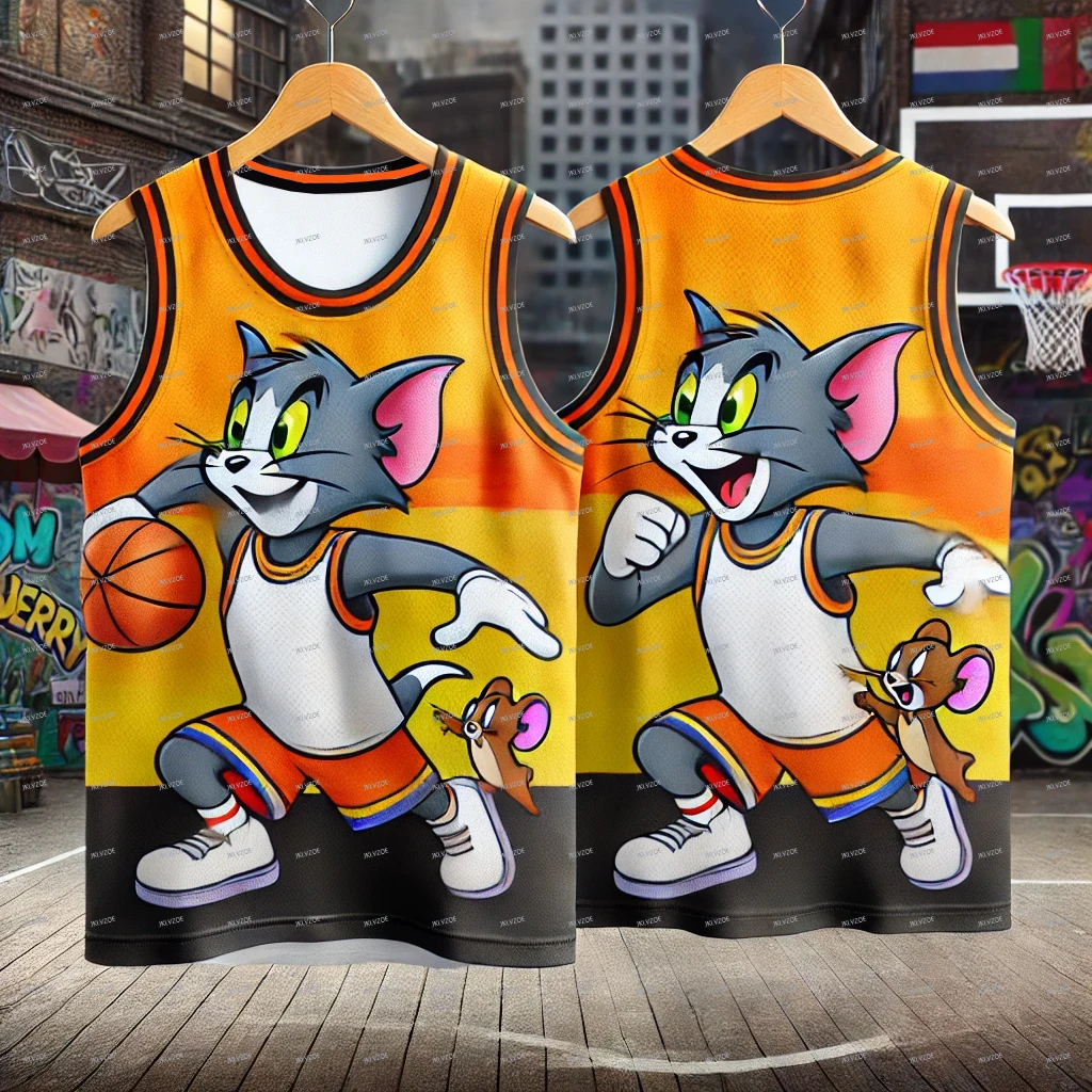 New Tom And Jerry Special Edition Basketball Vest Oversized Sport Vest Jersey Men Women Breathable Sleeveless Tank Top