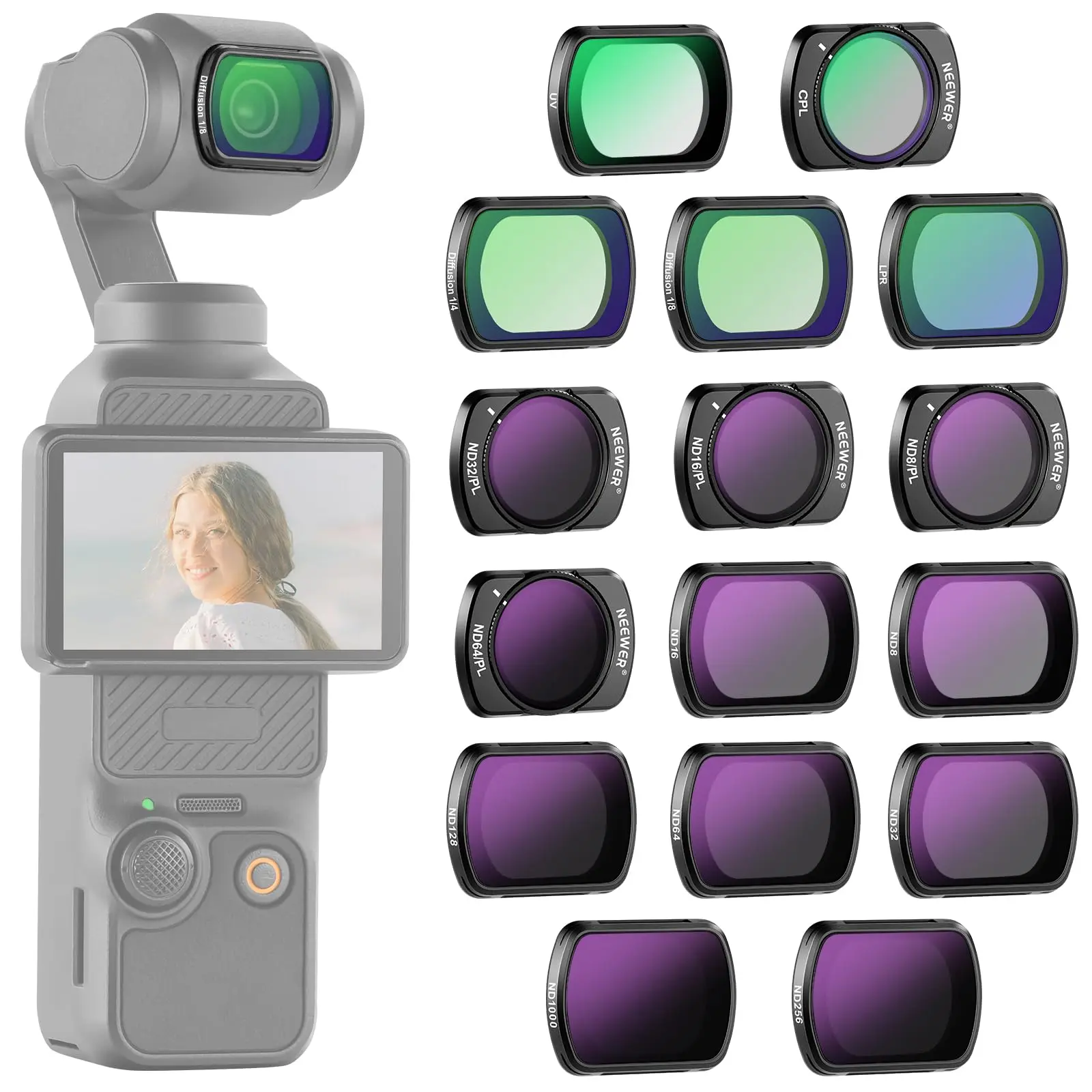 Zestaw filtrów ND NEEWER do DJI Osmo Pocket 3 ND8 ND16 ND32 ND64 ND128 ND256 ND1000 ND8/PL ND16/PL ND32/PL ND64/PL — zdjęcie produktu 7