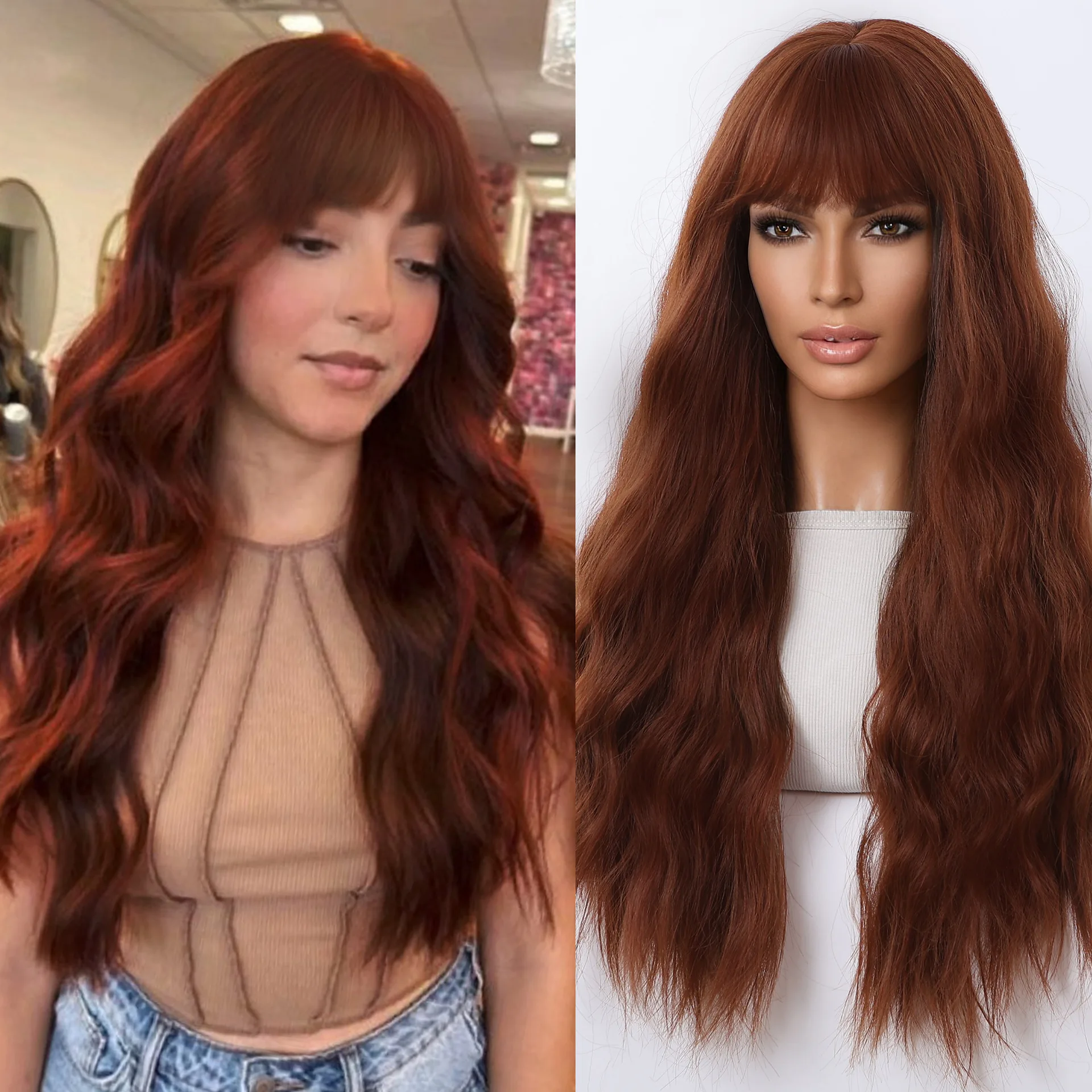 

Daily Women's Wig 26inch Qi Bangs Orange Wig Big Wave Long Curly Wig