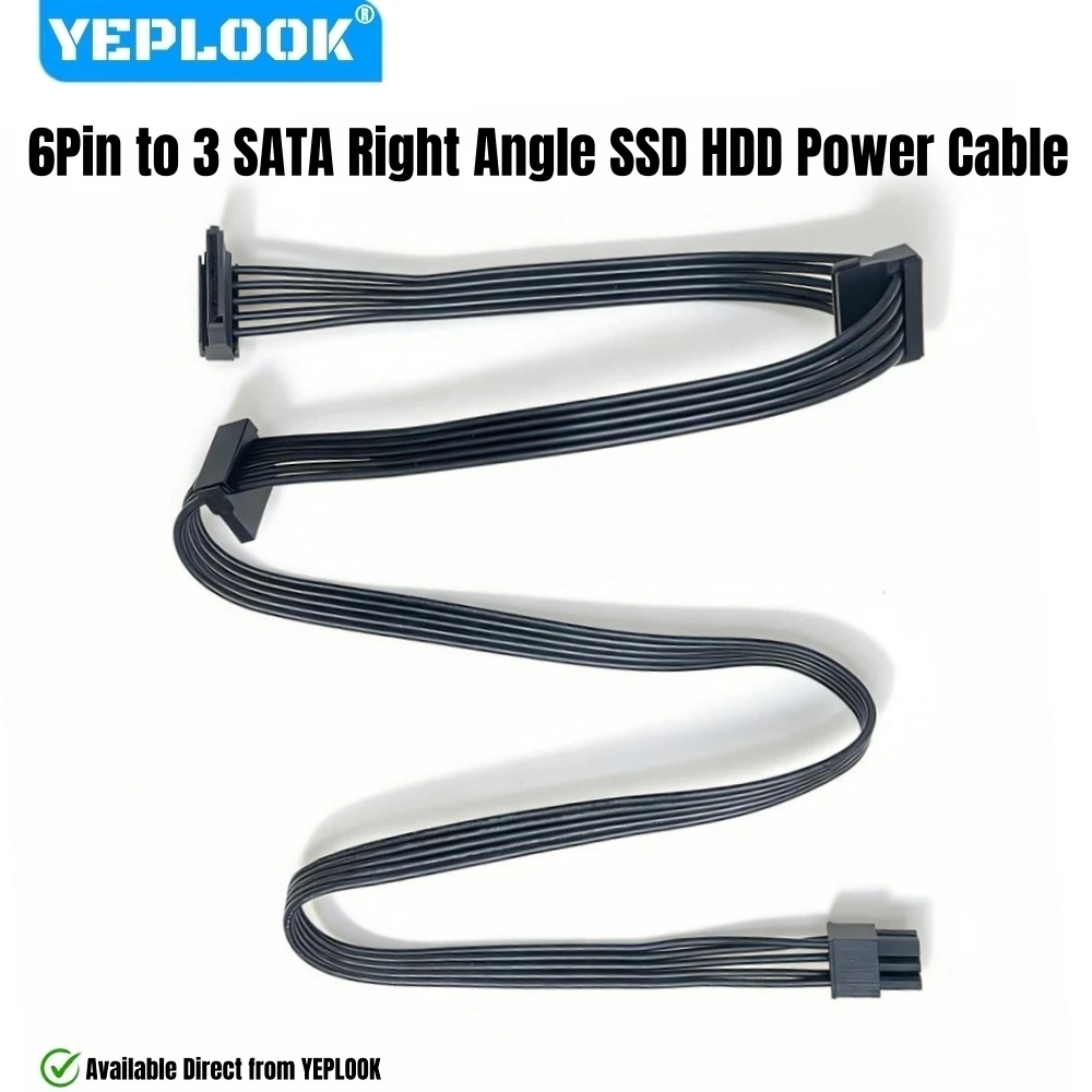 

YEPLOOK 3 SATA Right Angle HDD SSD Power Cable for Corsair HX1500i, H1200i, HX1000i, HX850i, HX750i, HX650i Modulars, 50+15+15CM