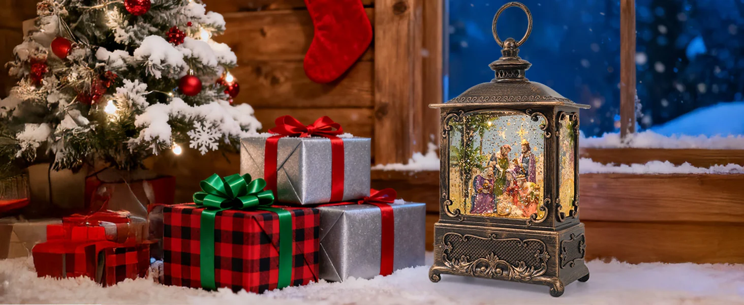 Рождественский музыкальный фонарь с двусторонним питанием, снежный шар с батарейкой/USB и успокаивающими мелодиями для дома, спальни и праздничного подарка