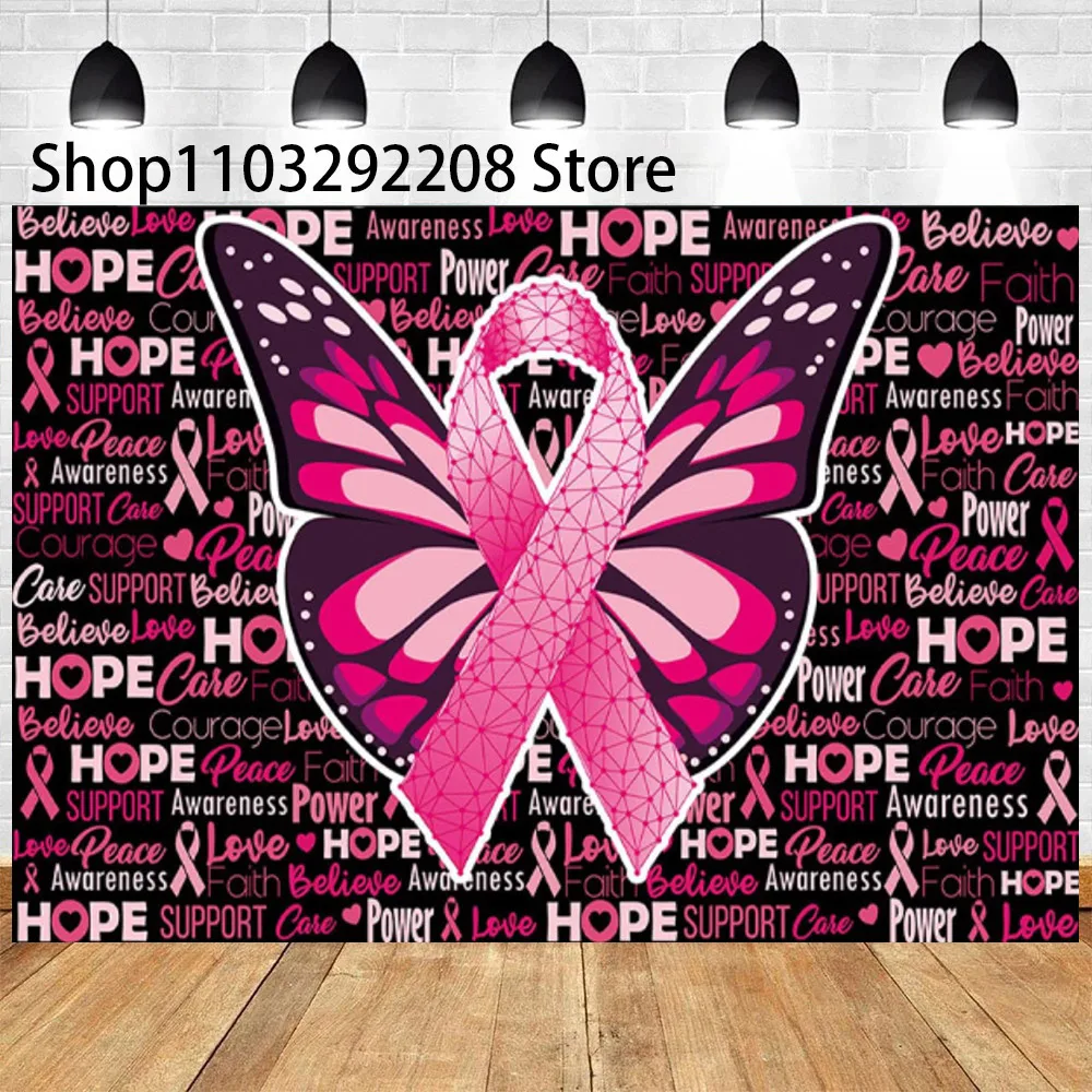 Pink Ribbon Butterfly Love Hope Support Courage Theme October Breast Cancer Awareness Charity Activities Party  for Women Props