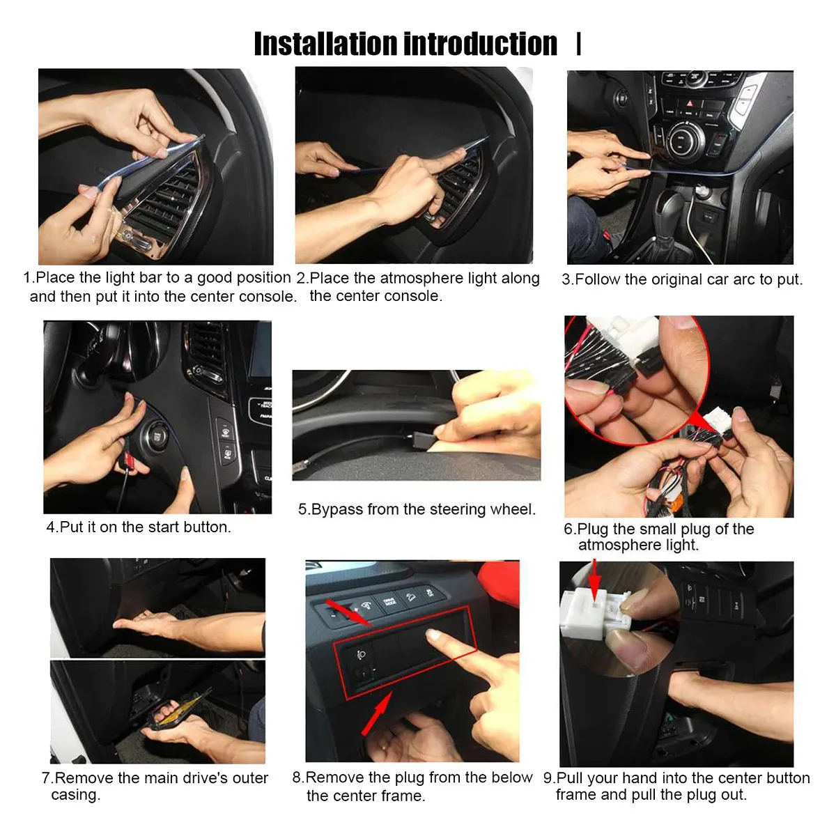 Car Interior LED Dashboard Frame Light Instrument Panel Trim Atmosphere Light for Hyundai Tucson 2015 2016 2017 2018