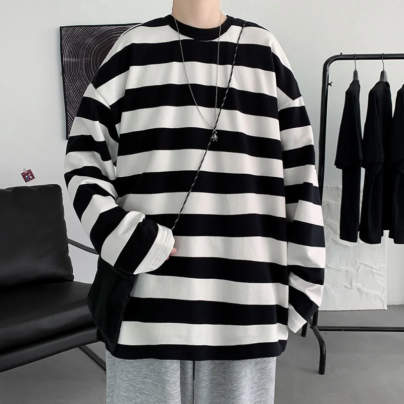 

Privathinker Harajuku Striped T-irts for Men Oversized Tee High Collar Long Sve Youth Faion Super Slim Fit Autumn 2023