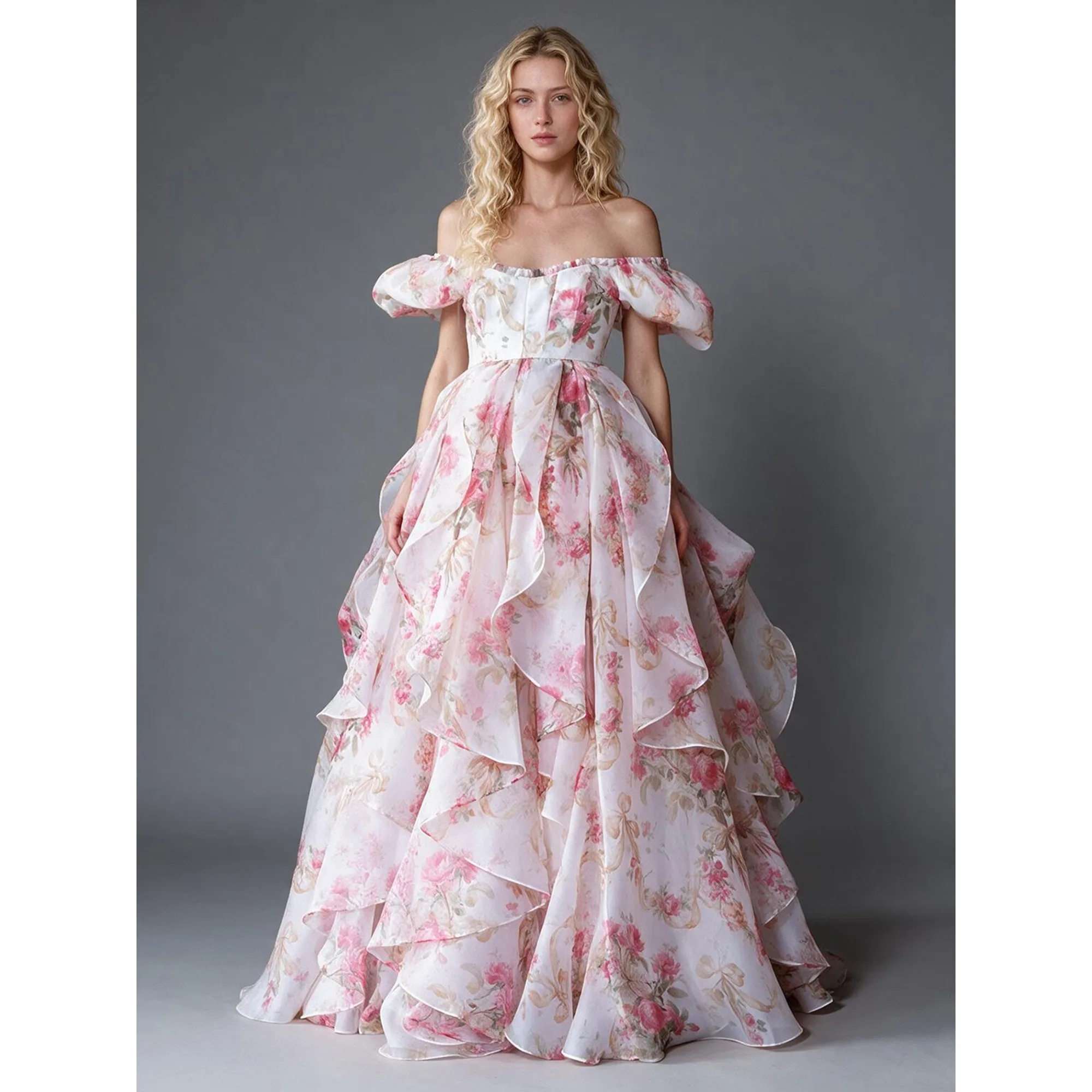 Floral Print Evening Dress Sweetheart Corset Prom Gown Dreamy Layered Organza A-Line Princess Maxi Dresses 2026 YW2609297