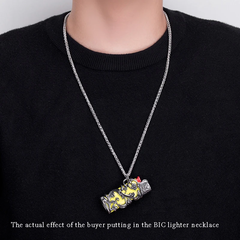 Creative Trend Pattern Hollow Crater Necklace for Small BIC J5 J25 Mini Lighter Titanium Steel Case Not including lighters