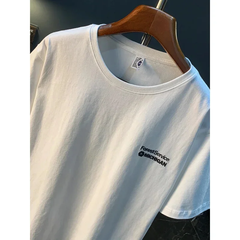 Short sleeved T-shirt men's minimalist printed summer thin style trendy casual loose elastic breathable versatile top