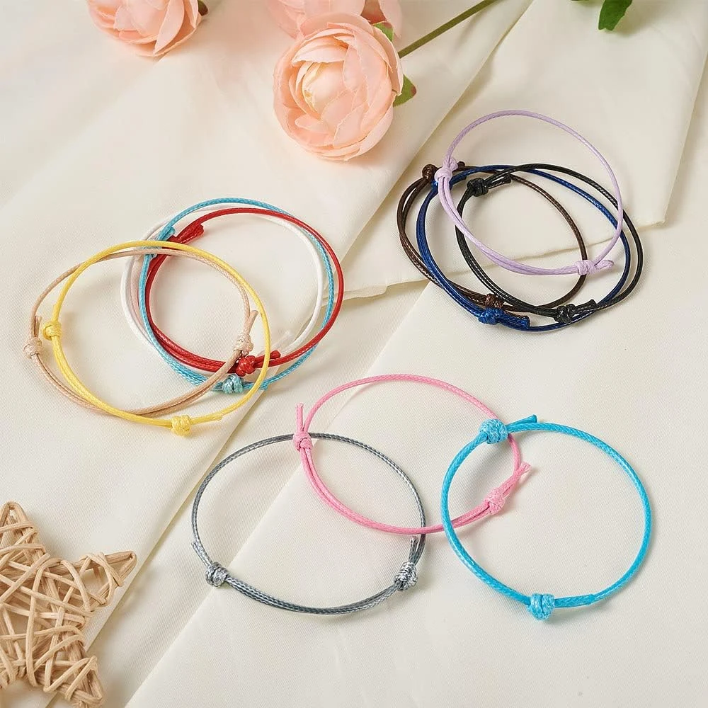 

100Pcs Korean Waxed Polyester Cord Bracelet Adjustable Semi Finished Hand Rope Bracelet for DIY Jewelry Making
