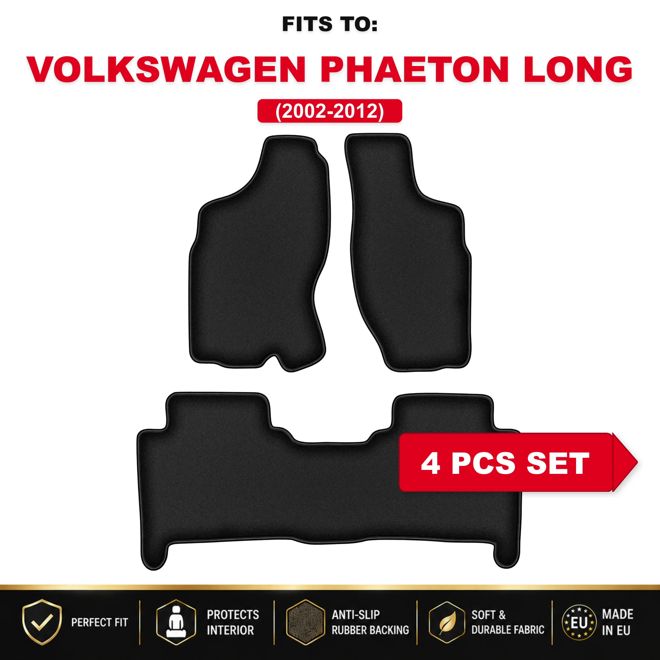 Zwarte velours vloermatten, 3 stuks Voor: Nissan Terrano II 1993-2005 SUV Car Fit automattenset