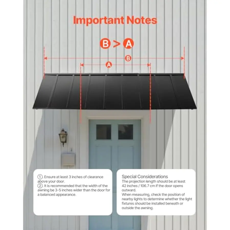 VEVOR Fixed Metal Awning 104 x 36 in, Window Awning Door Canopy, Stable Triangle Steel Frame Awnings for Doors Exterior Rain, Sn view 6