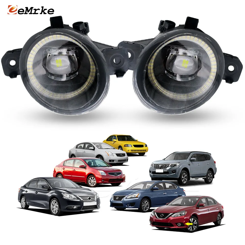 LED Car Fog Lights with Clear Lens Angel Eyes DRL Daytime Running Lamp for Nissan Sentra Sylphy Plusar SSS Terra Oting Paladin