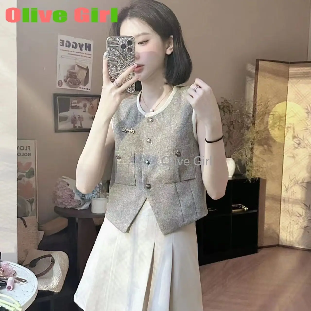 

2025 Splicing High-end Vest + Pattaya Design Pleated Skirt Suit for Women Outfits