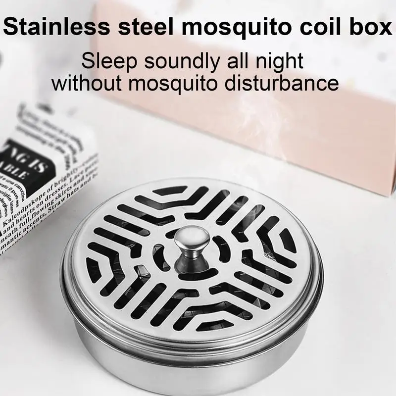 Portable Mosquito Coil Tray Coil Incense Holder Coil Holder with Hollow Lid Sawtooth Mesh Bracket Incense Burner Box for travel