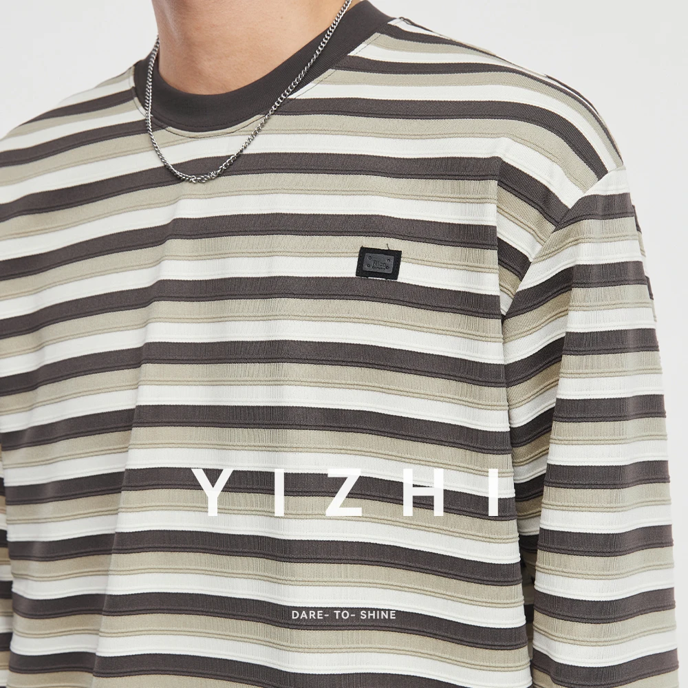 Fashion Men's American Striped Breton Shirt Long Sleeve T-shirt 2025 Autumn New Loose Round Neck Men's Pullover