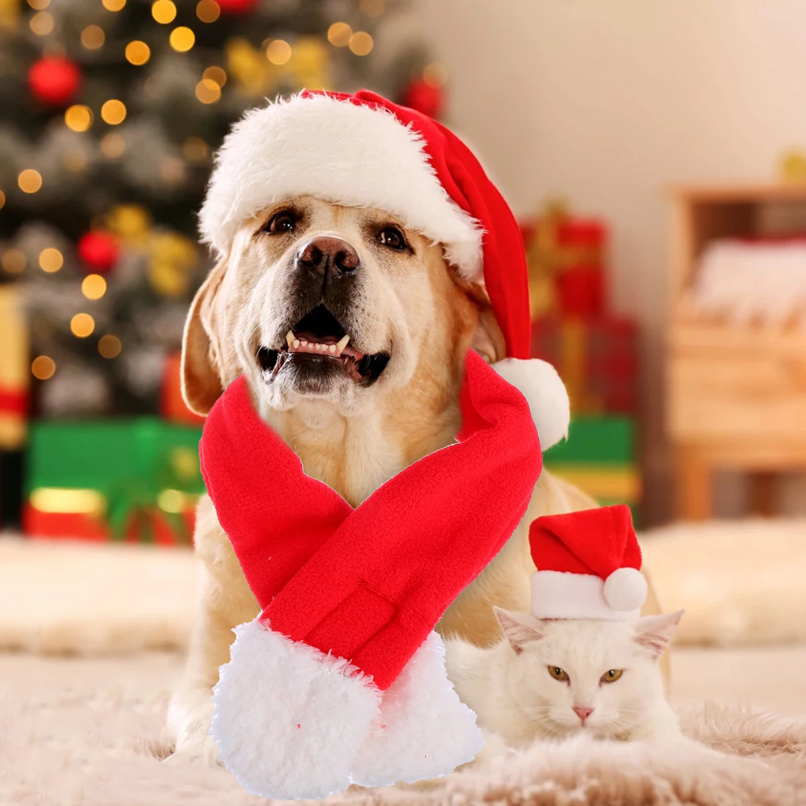 

Pet Scarf Hat Set Christmas Theme Decorations Hair Accessories Supplies Clothing Yarn Adornment