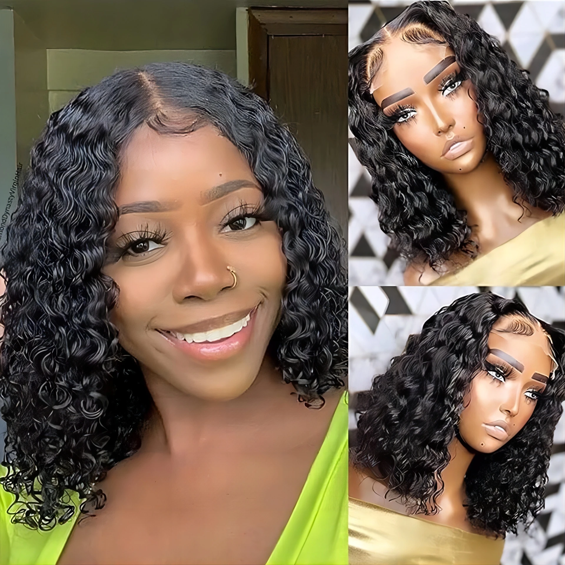 13x4 Lace Frontal Wig Short Bob Wig Kinky Curly Transparent  Lace Frontal Wig 100% Human Hair Pre Plucked Front Brazlian Remy