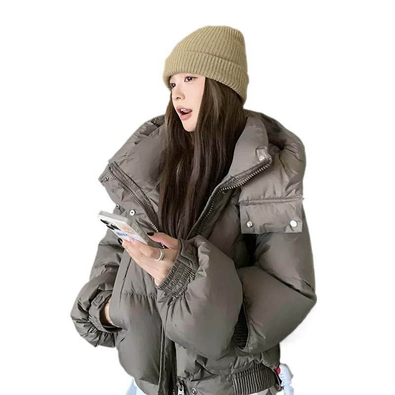Women's Clothing Small Thickened Short Hooded Bread Jacket Temperament Commuting Grey Design Sense New White Duck Down Jacket