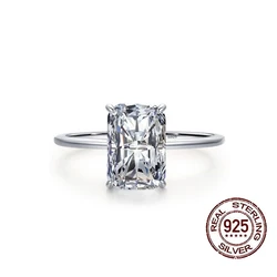 QooLady Solid 925 Sterling Silver Shiny 2ct Cubic Zircon Square Finger Ring for Women Wedding Statement Fine Jewelry Gifts SR024