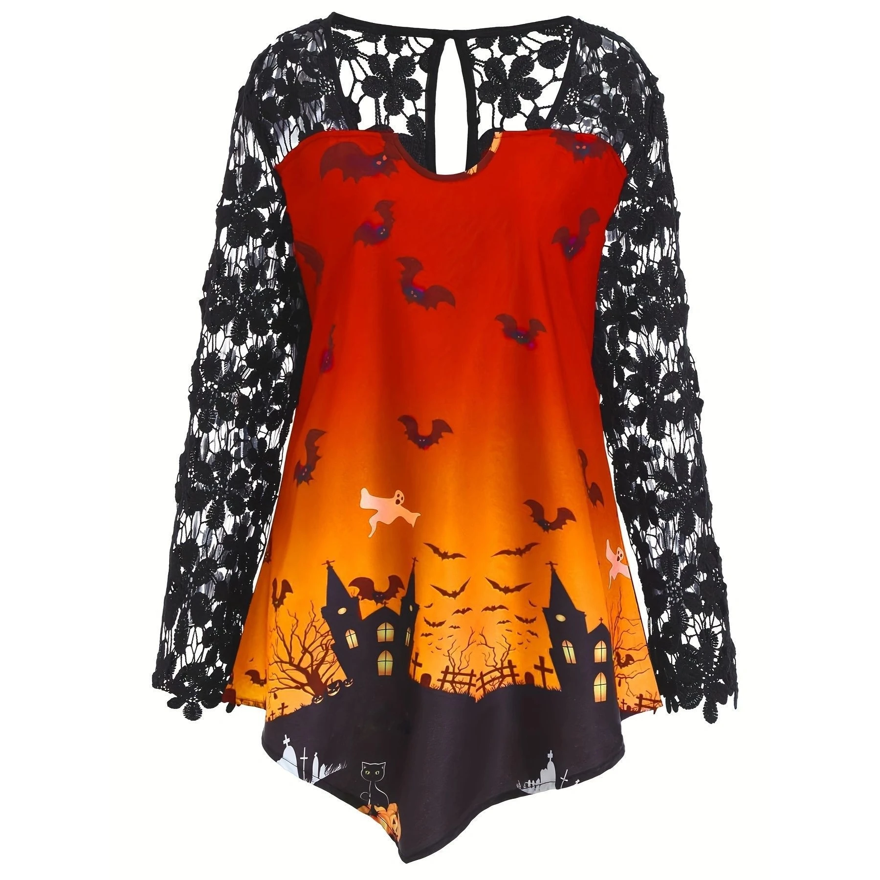 

Женская свободная футболка с длинным рукавом и 3D-принтом на тему Хэллоуина, с круглым вырезом, из полиэстера, универсальный фасон рукава