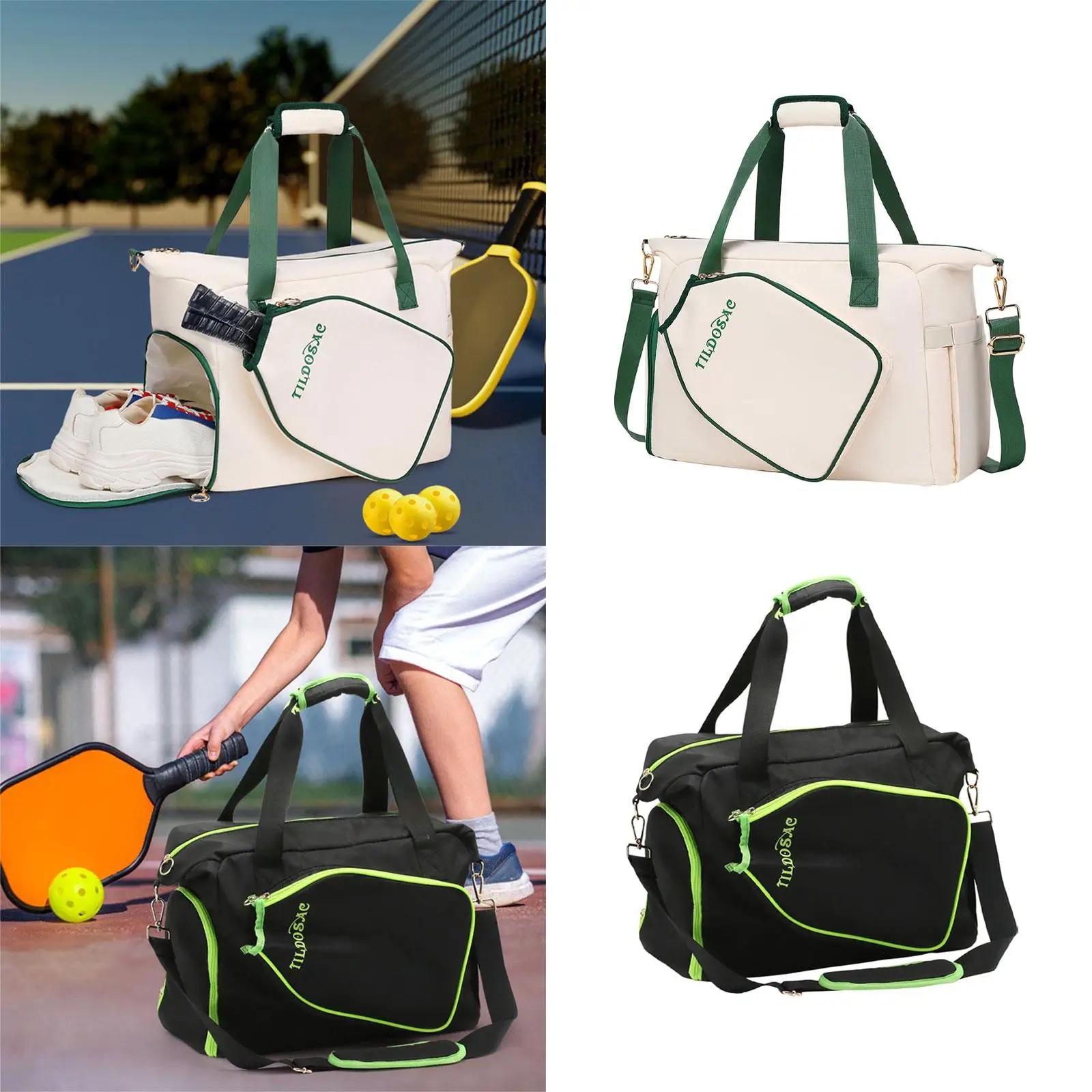 Large Pickleball Equipment Bag with Shoe Storage for Players Men Women