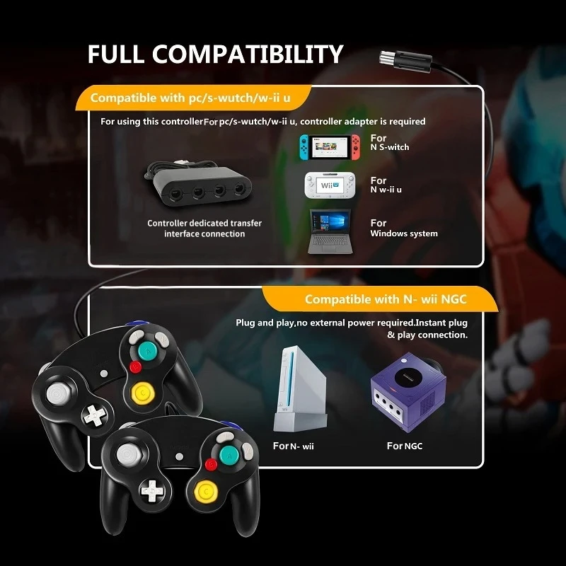 For Gamecube Controller Wired Handheld Joystick Compatible Nintend For NGC Controller For Wii Gamepads