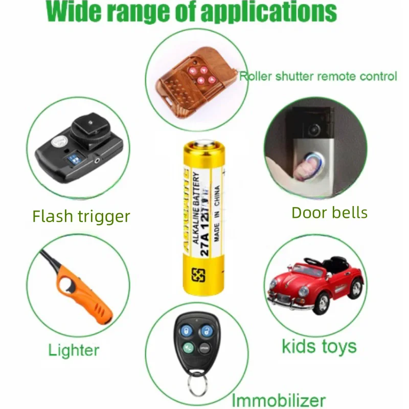 Batería alcalina de juguete con control remoto, pila seca de 10 piezas, 12V, A27, 27A, G27A, MN27, MS27, L828, V27GA, ALK27A, A27BP, K27A