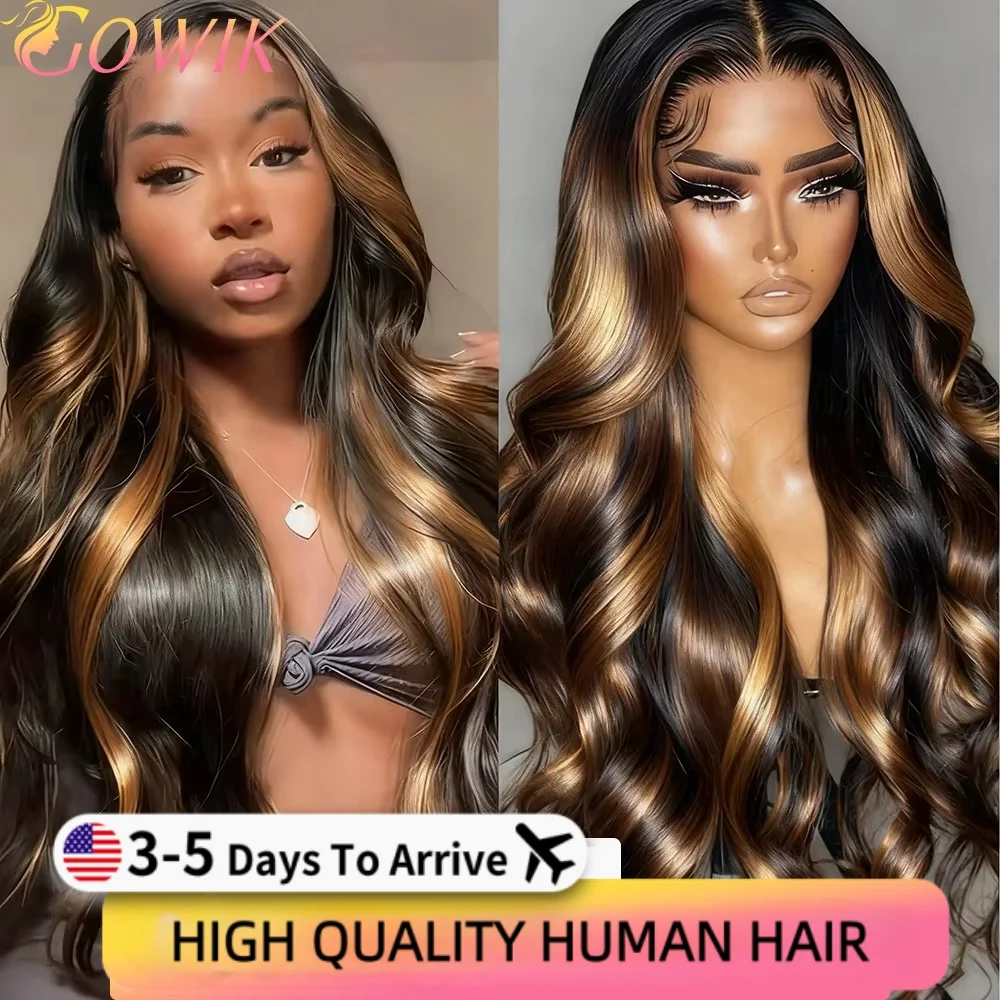 

Ombre Highlight 13X6 Объемная волна Парики фронта шнурка Человеческие волосы HD Прозрачный парик фронтальной части шнурка 1B/30 Цветные предварительно выщипанные плотность 180%