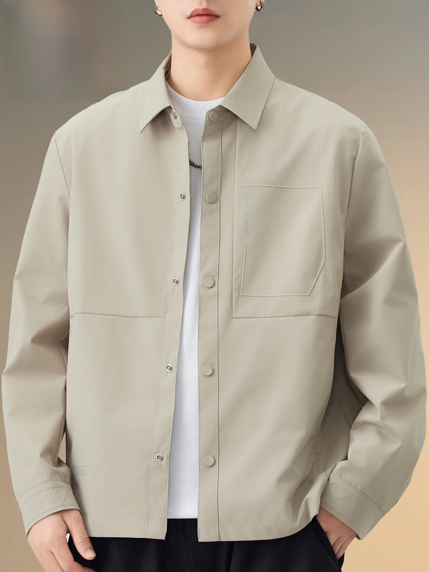 

Pierre Cardin Men's Casual Collar Jaet Spring Autumn Workwear Sli irt Upper Apparel Versatile Outerwear Polyester Fiber