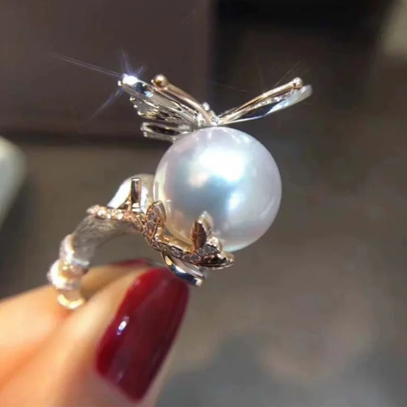 Shiny Extra Large AAAA 11-12mm Natural South Sea Pearl Ring fashionable 925 Silver Jewelry