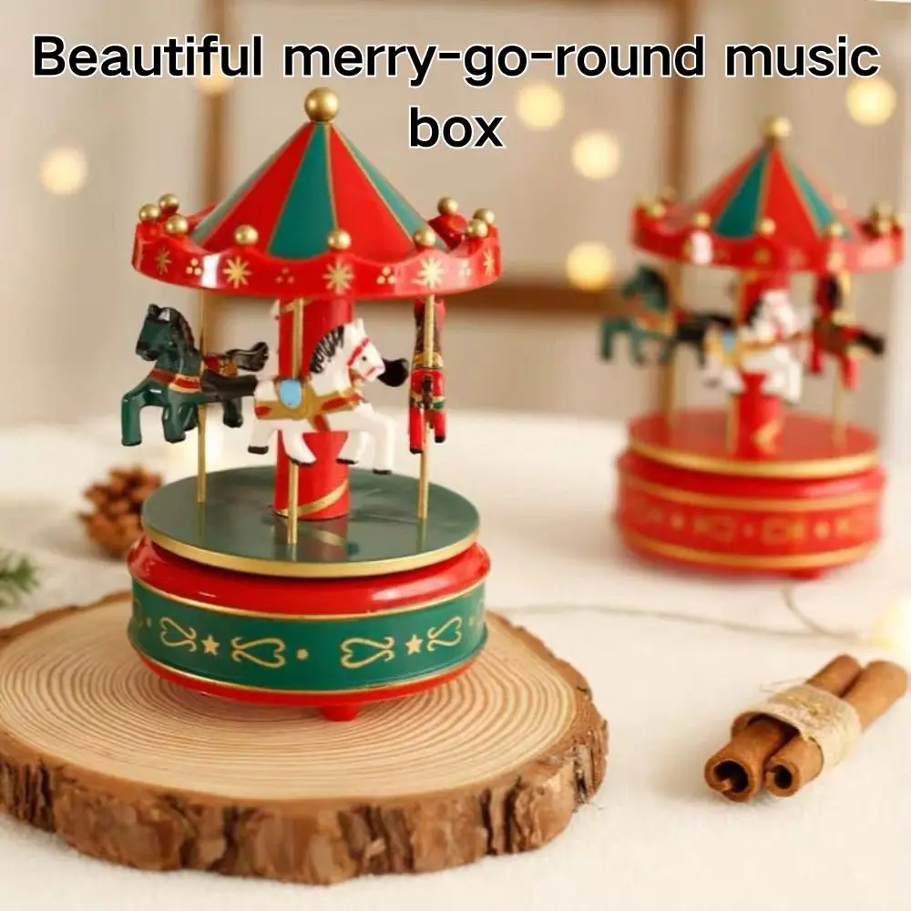 

Christmas Carousel Carousel Music Box Wooden Interactive Rotating Wooden Music Box Cartoon DIY Children Gifts Musicbox